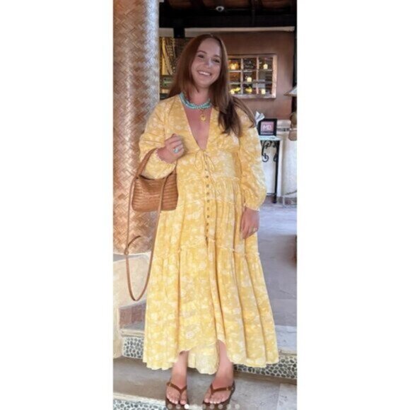 FREE PEOPLE Pappiet Midi Dress in Sunshine Combo Size Small - Picture 3 of 12